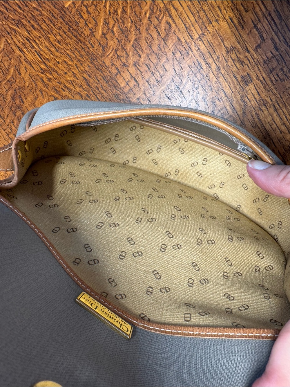 Dior Vintage Taupe Canvas and Tan Leather Saddle Crossbody Bag - Picture 10 of 12